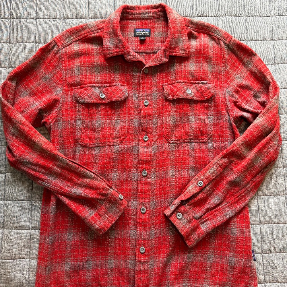 Patagonia Shirt Mens M Plaid Long Slv Fjord Flannel Heavy Organic Lumberjack